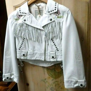 DOUBLE D RANCH WHITE LEATHER TWISTED FRINGE JACKET MEDIUM NEW $578